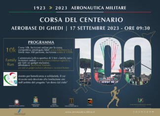 Aeronautica Militare Italiana e la ‘Corsa del Centenario’ per sostenere a ricerca sul cancro Locandina Corsa Ghedi Centenario