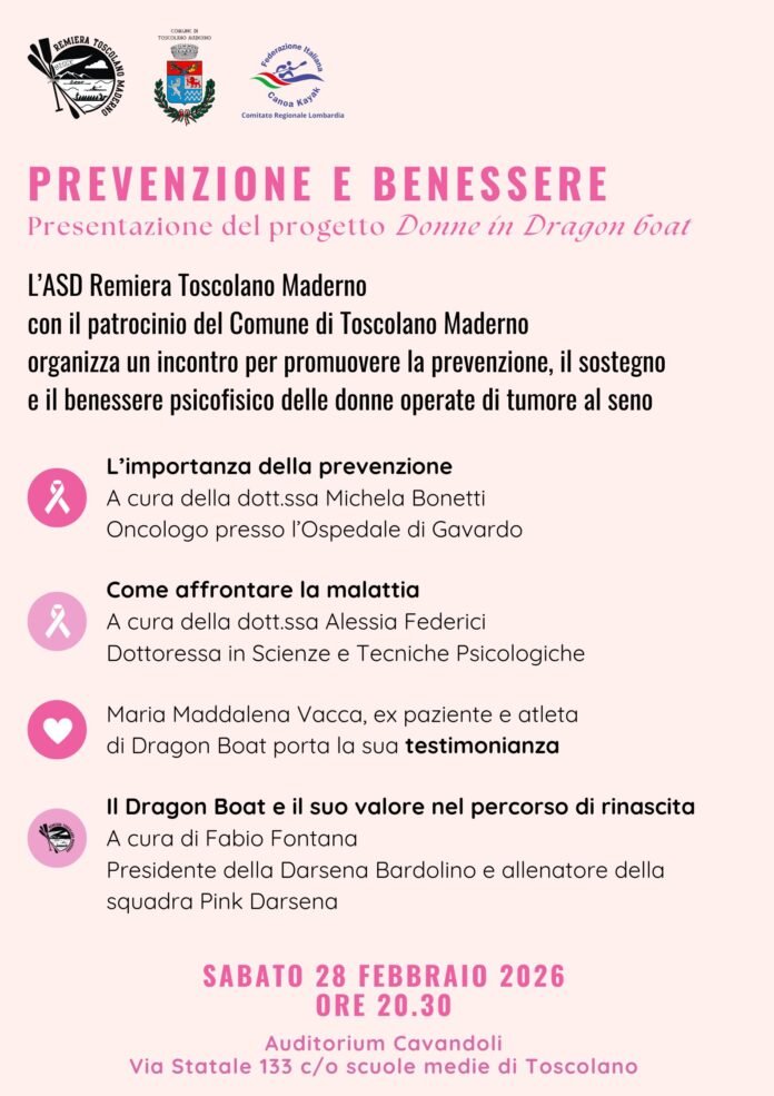 Locandina evento prevenzione oncologica e sport per donne a Toscolano Maderno.