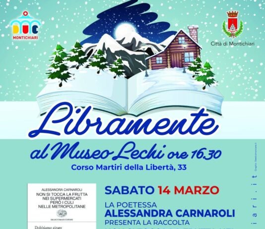 Locandina dell’evento di presentazione della raccolta poetica di Alessandra Carnaroli a Montichiari.
