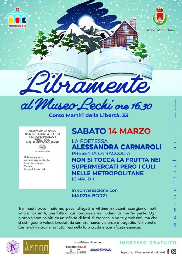 Locandina dell’evento di presentazione della raccolta poetica di Alessandra Carnaroli a Montichiari.