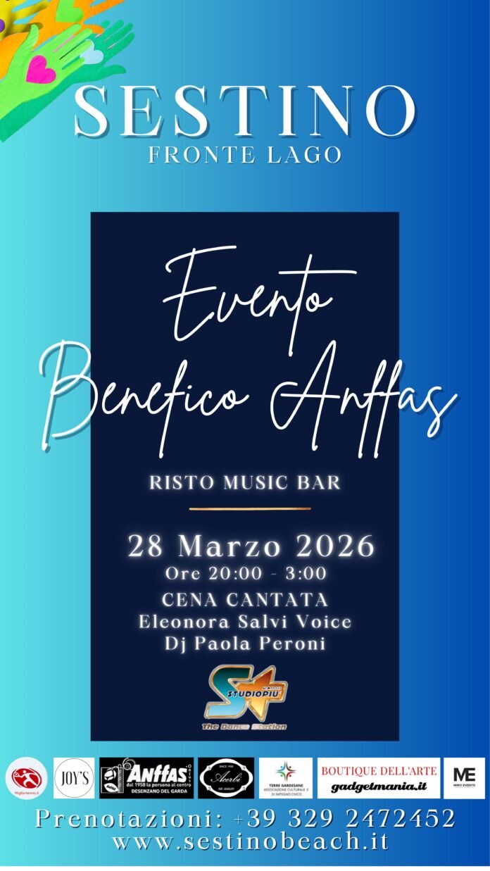 Locandina evento cena benefica Desenzano al Sestino Beach 28 marzo.