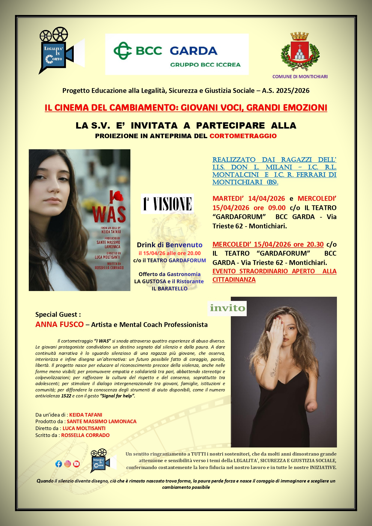 Montichiari, proiezione del cortometraggio “I WAS” degli studenti al GardaForum 2 Foto di cortometraggio Montichiari