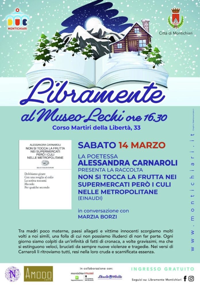 Locandina evento Libramente con Alessandra Carnaroli al Museo Lechi di Montichiari.