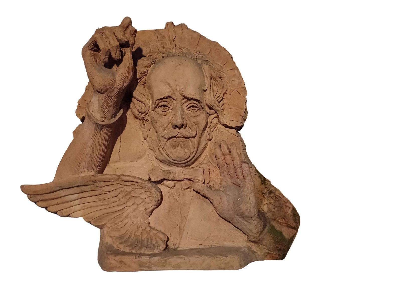 Scultura in terracotta raffigurante Pietro Beschi alla mostra di Castiglione.