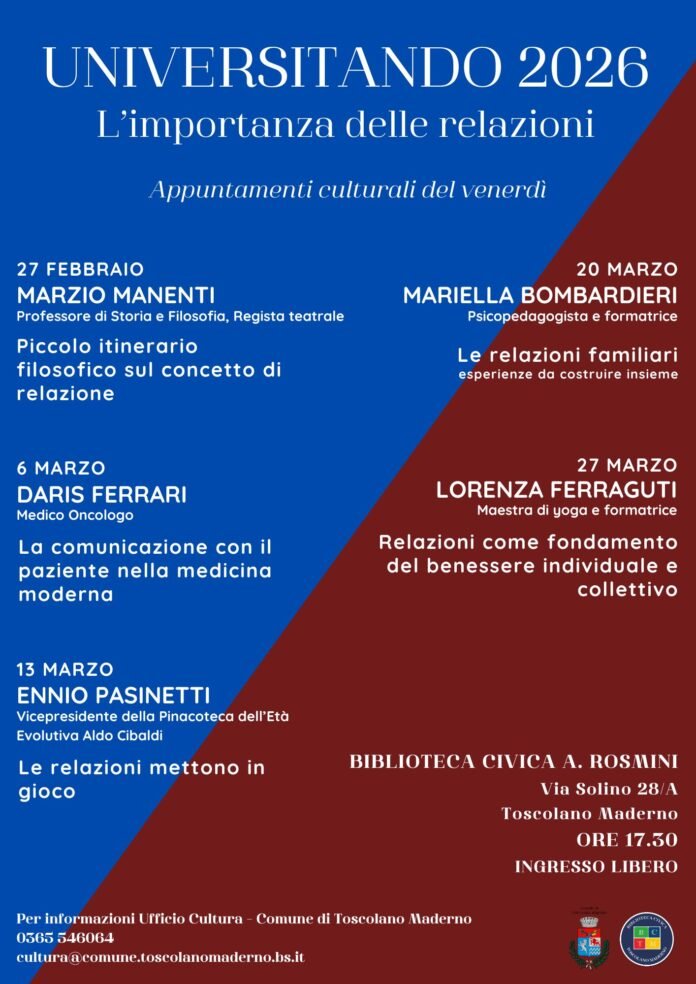 Locandina Universitando Toscolano 2026 su “L’importanza delle relazioni”