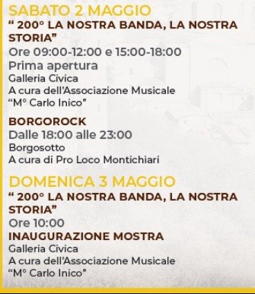 Locandina eventi Maggio Monteclarense con annullamento Borgorock Borgosotto.