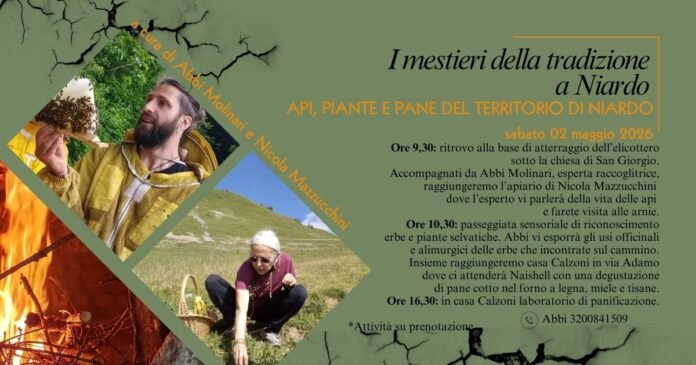 Locandina evento Niardo 2026 su api, piante e pane del territorio.