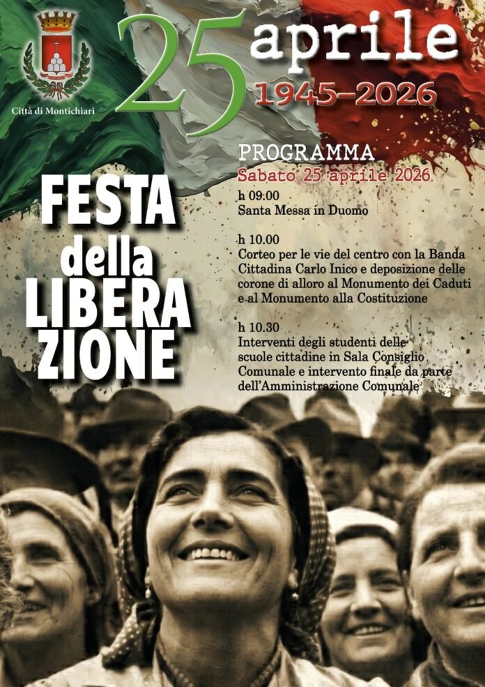 Locandina della Festa della Liberazione a Montichiari il 25 aprile 2026.