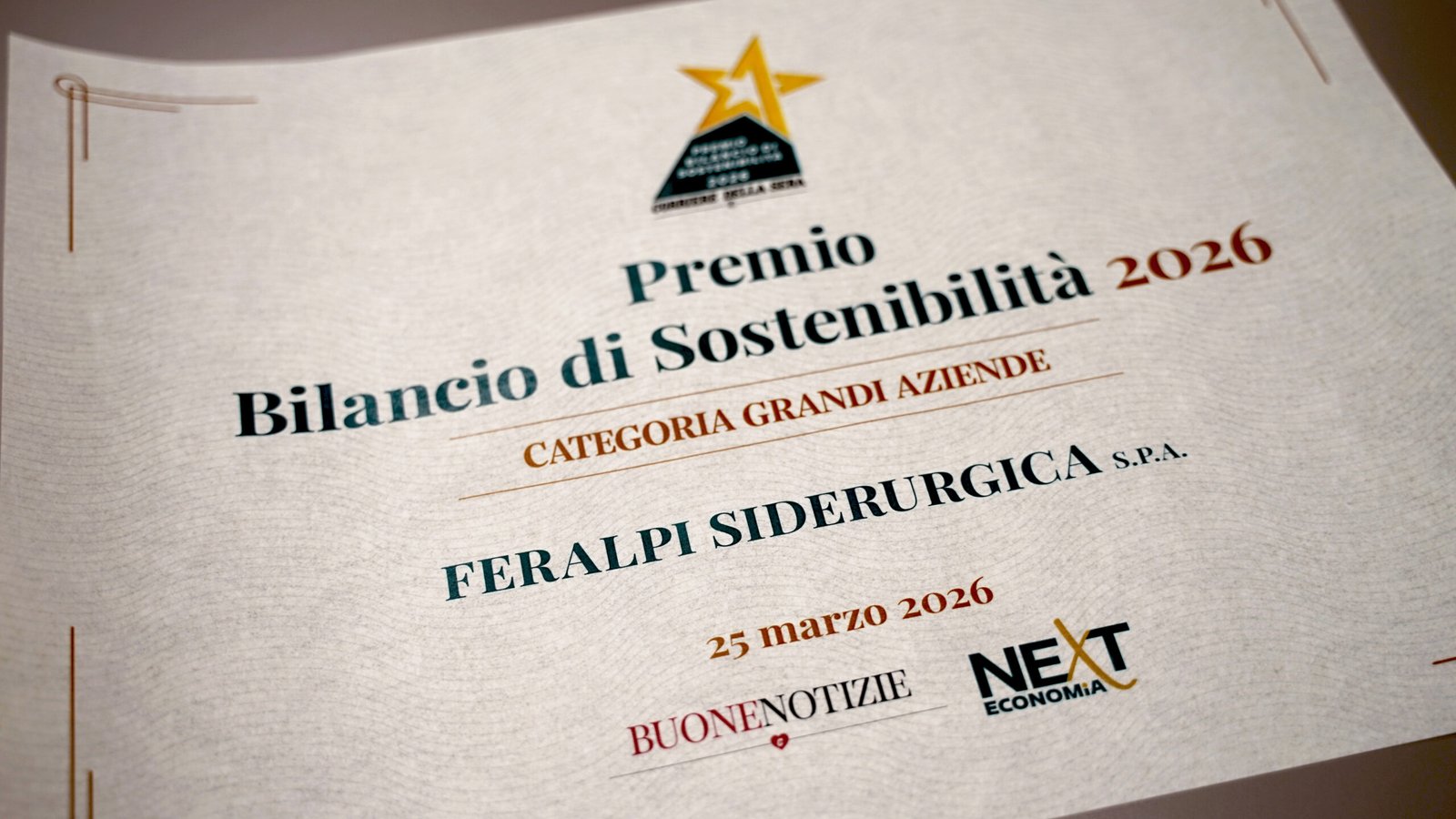 Premio sostenibilità 2026 assegnato a Feralpi Siderurgica S.p.A.