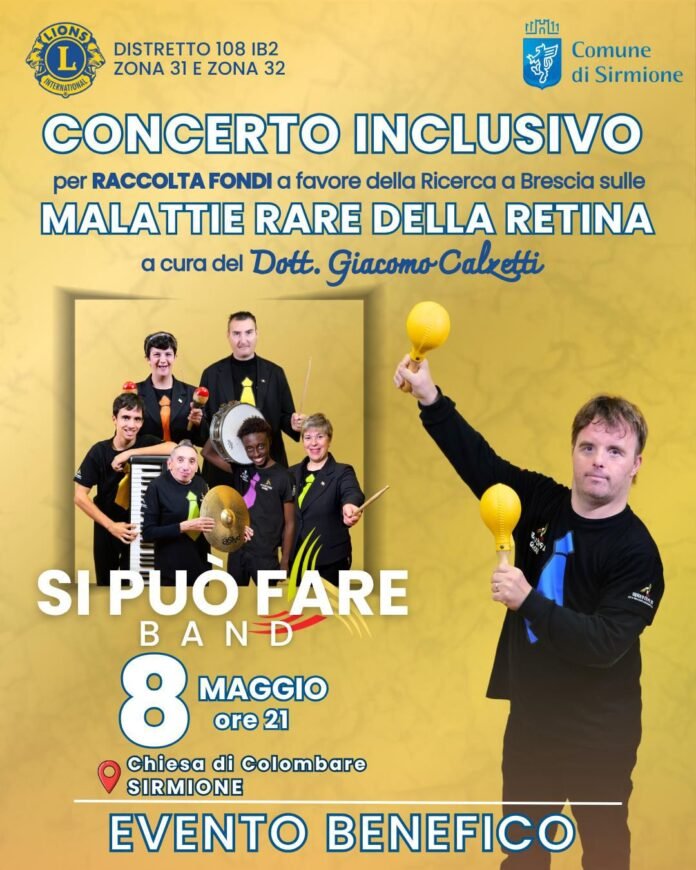 Locandina del concerto inclusivo a Sirmione per malattie rare della retina.