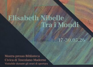 Locandina della mostra Tra i Mondi di Elisabeth Nibelle a Toscolano Maderno 2026