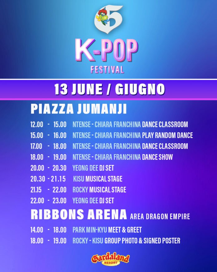 Programma del Gardaland K-Pop Festival il 13 giugno a Gardaland Resort.