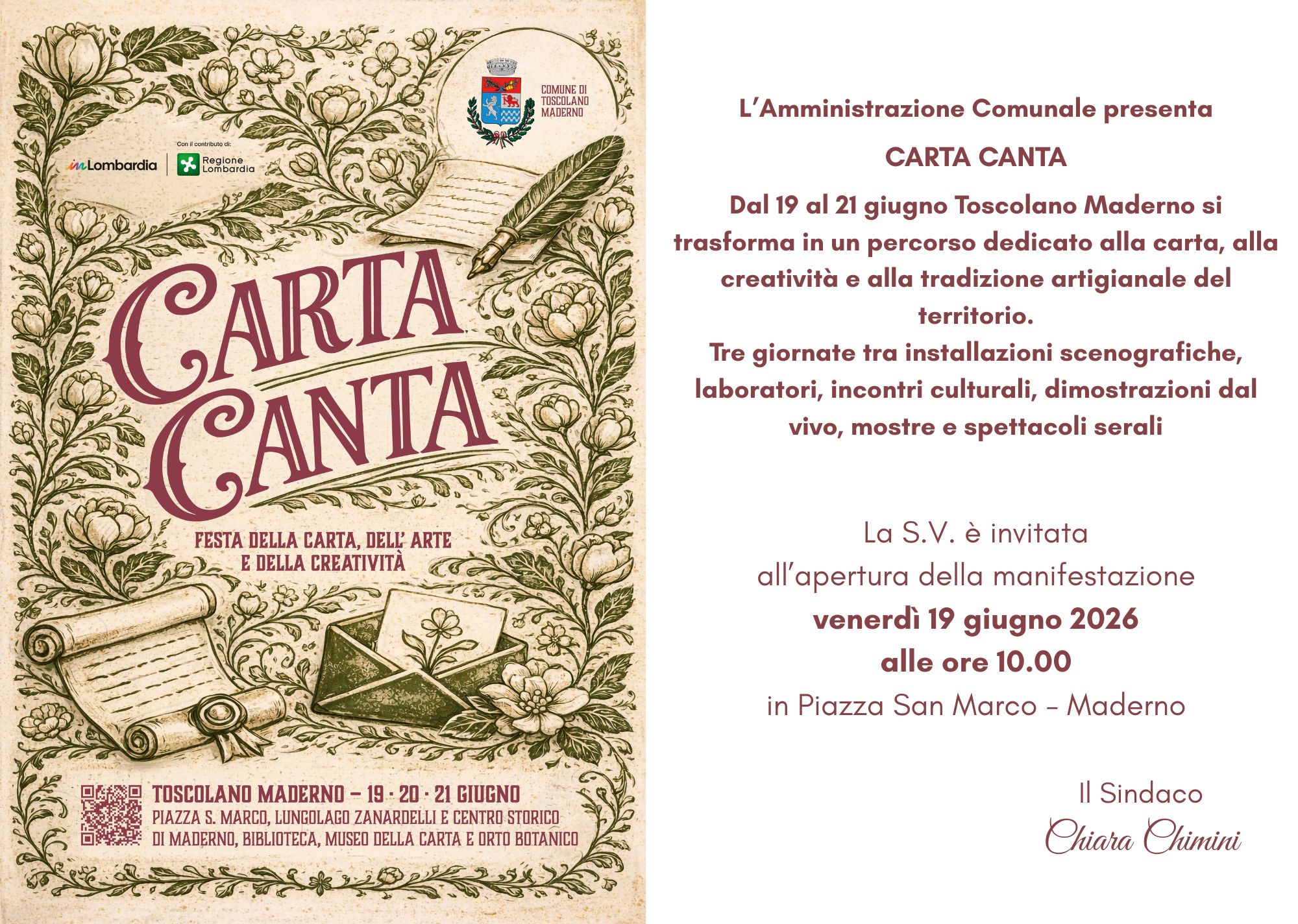 Toscolano Maderno ospita Carta Canta dal 19 al 21 giugno con arte e laboratori 1 Locandina evento Carta Canta Toscolano Maderno dal 19 al 21 giugno 2026.