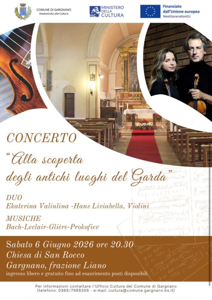 Locandina del concerto violinisti Valiulina e Liviabella a Gargnano 2026.