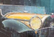 A Moniga del Garda la mostra di Egidio Necchini racconta la Mille Miglia Un'opera di Egidio Necchini dedicata alla Mille Miglia