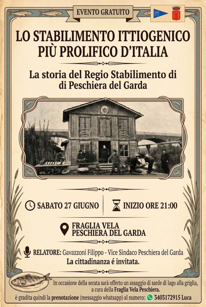 Locandina della serata dedicata allo Stabilimento Ittiogenico di Peschiera del Garda