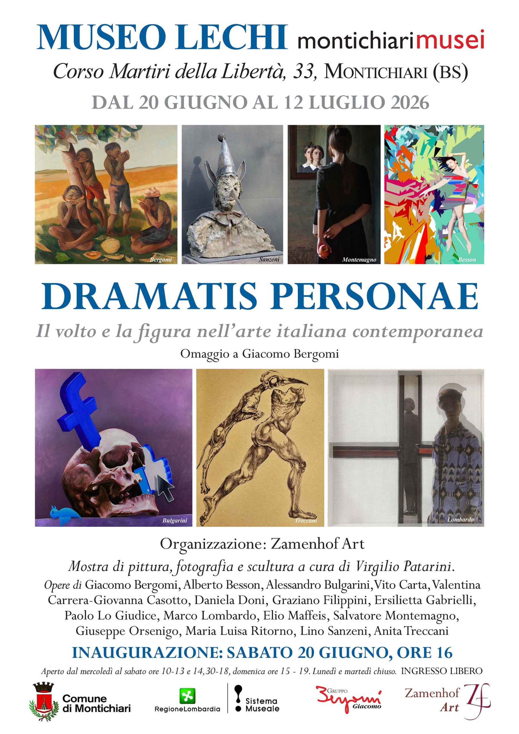 Montichiari, inaugurate due mostre con 120 opere di artisti contemporanei italiani 1 Locandina delle mostre d'arte contemporanea al Museo Lechi di Montichiari.