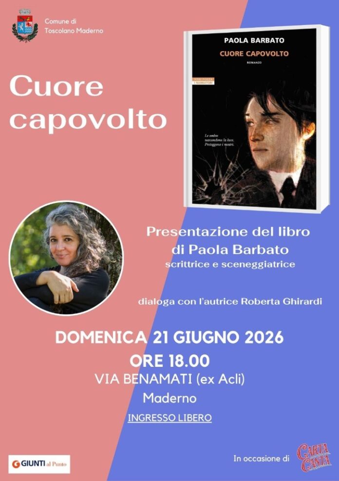 La locandina dell'incontro con Paola Barbato per la presentazione di Cuore capovolto