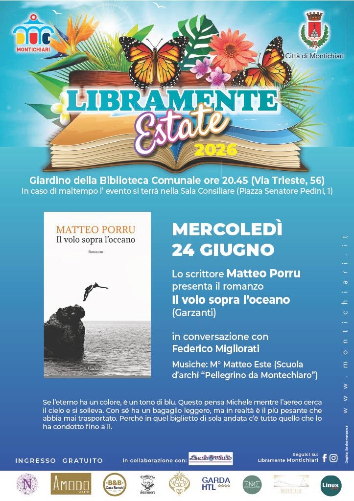 Locandina presentazione romanzo Il volo sopra l’oceano a Montichiari.