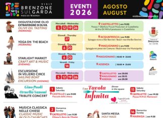 Locandina di Brenzone sul Garda, il calendario eventi di agosto 2026: musica, degustazioni e tradizioni nei 16 borghi
