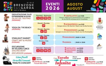 Eventi Brenzone sul Garda: il calendario di agosto 2026 Locandina di Brenzone sul Garda, il calendario eventi di agosto 2026: musica, degustazioni e tradizioni nei 16 borghi