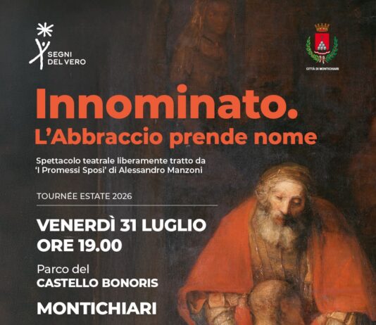 Locandina dello spettacolo Innominato. L'Abbraccio prende nome al Parco del Castello Bonoris di Montichiari