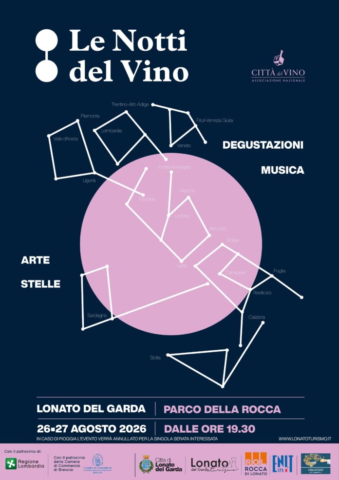 Locandina ufficiale de Le Notti del Vino 2026 alla Rocca di Lonato del Garda