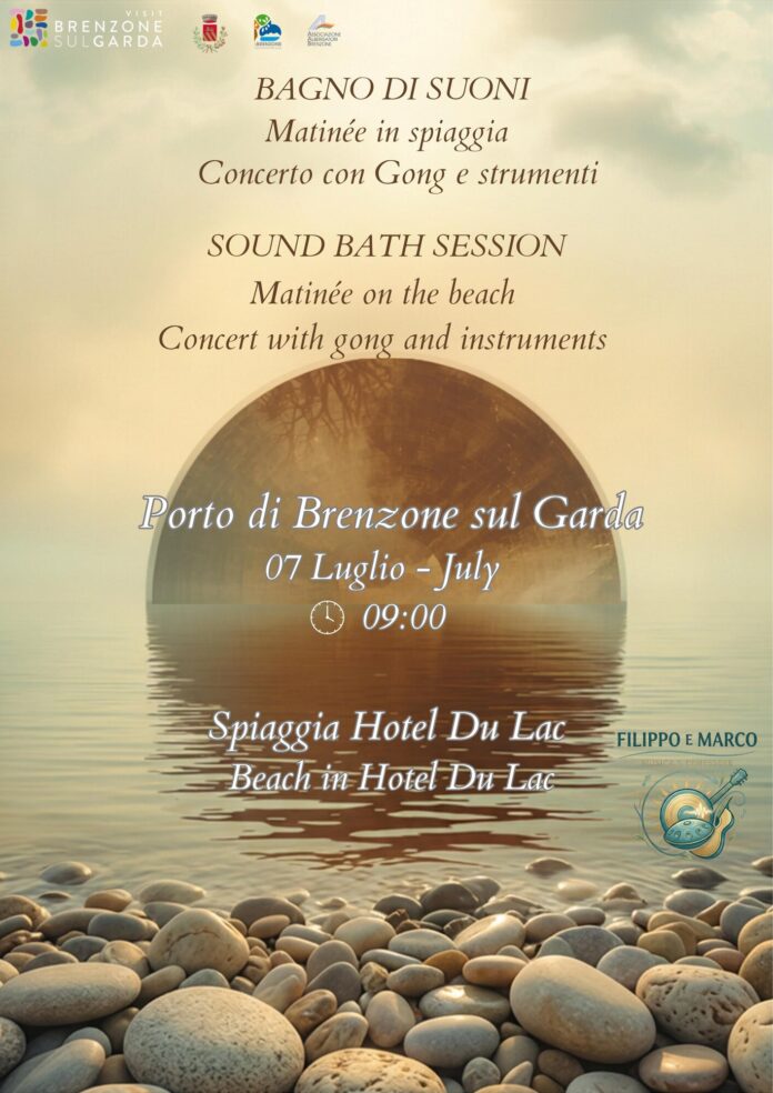 Locandina del Bagno di Suoni sulla spiaggia Hotel Du Lac a Porto di Brenzone