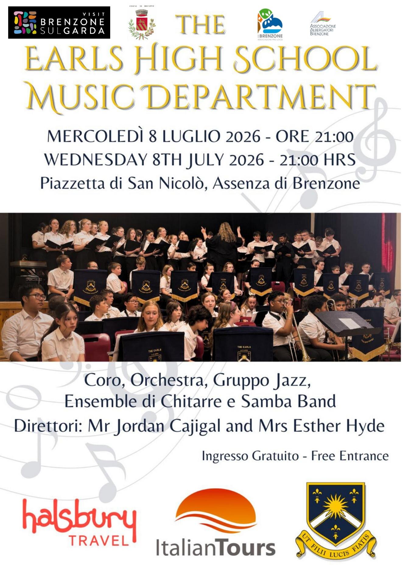 Locandina del concerto della Earls High School in Piazza San Nicolo ad Assenza