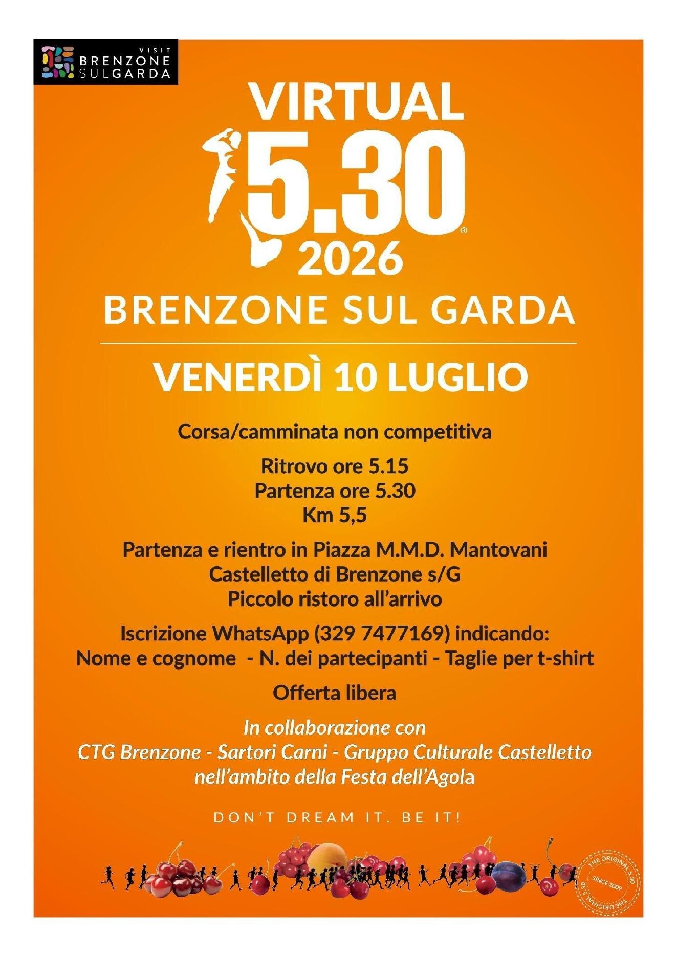 A Brenzone tornano la Festa dell'Agola e l'antica festa de l'óndes de Luj 2 Locandina della Virtual RUN5.30 a Brenzone
