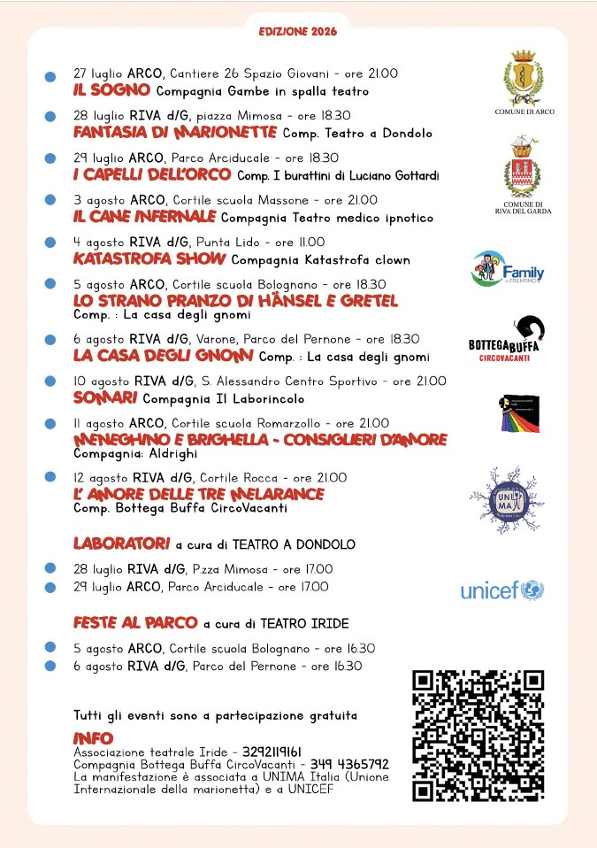Programma de L'Ora dei Burattini 2026 tra Arco e Riva del Garda