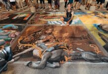 Incontro Nazionale dei Madonnari: a Grazie di Curtatone due notti di lavoro per l’edizione 2026 Opera di madonnara a Grazie di Curtatone