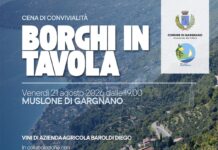Borghi in Tavola a Muslone: cena di convivialità venerdì 21 agosto Locandina di Borghi in Tavola a Muslone di Gargnano