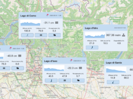 Livelli dei principali laghi prealpini rilevati il 4 agosto 2026