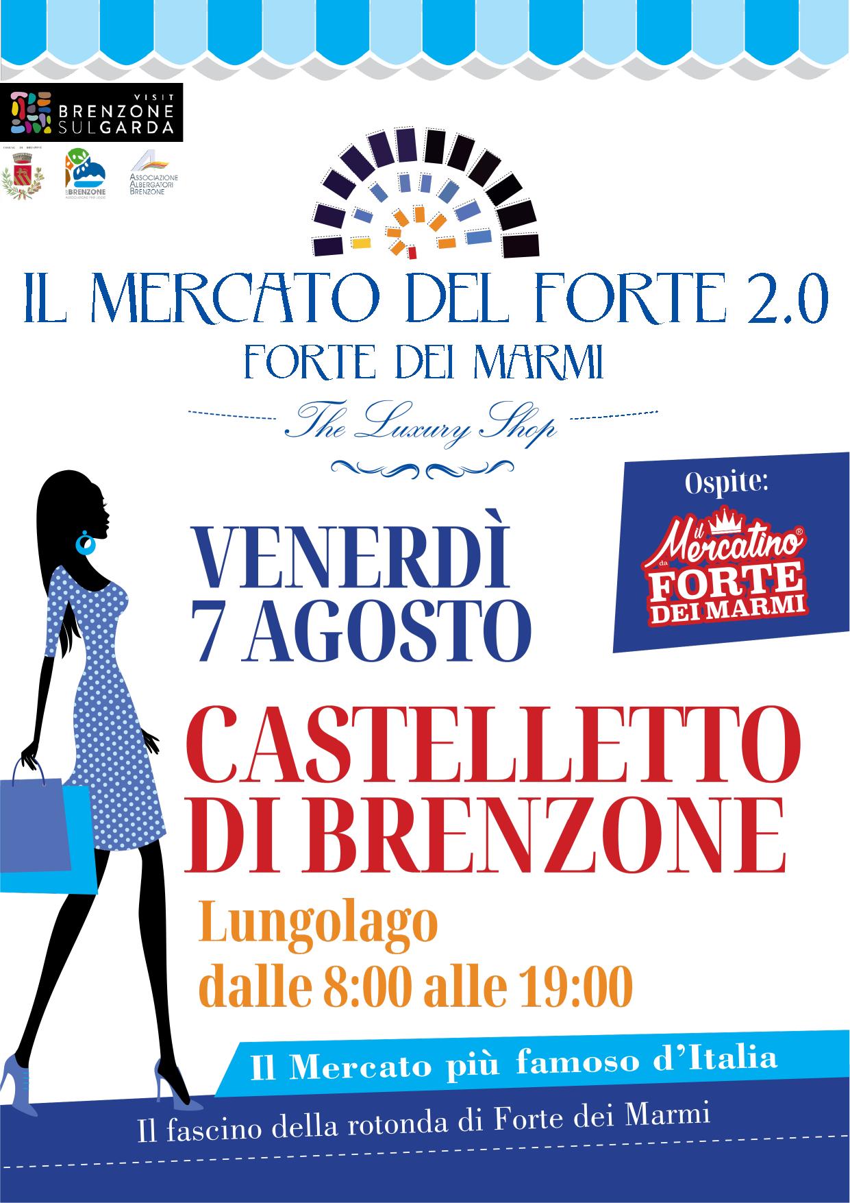 Brenzone, mercatino, mercato e concerto al tramonto il 6 e 7 agosto 2 Locandina del Mercato del Forte dei Marmi a Brenzone