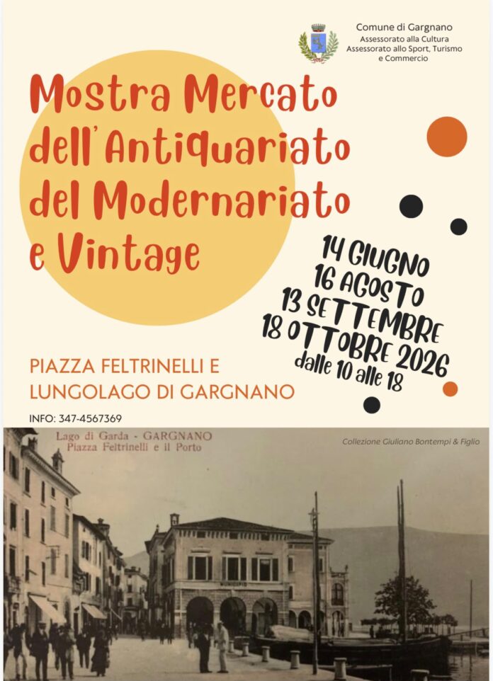 Locandina della mostra mercato dell'antiquariato, modernariato e vintage a Gargnano
