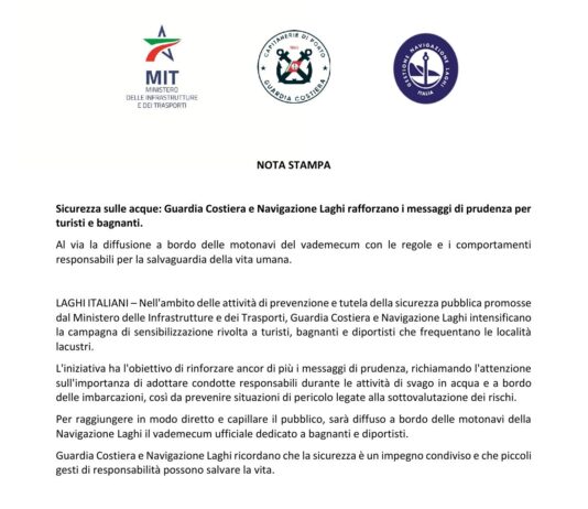 Campagna di sicurezza per turisti e bagnanti sui laghi italiani