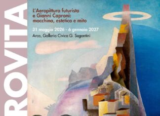 Locandina mostra aeropittura futurista alla Galleria Civica di Arco.