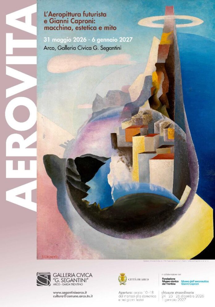Locandina mostra aeropittura futurista alla Galleria Civica di Arco.
