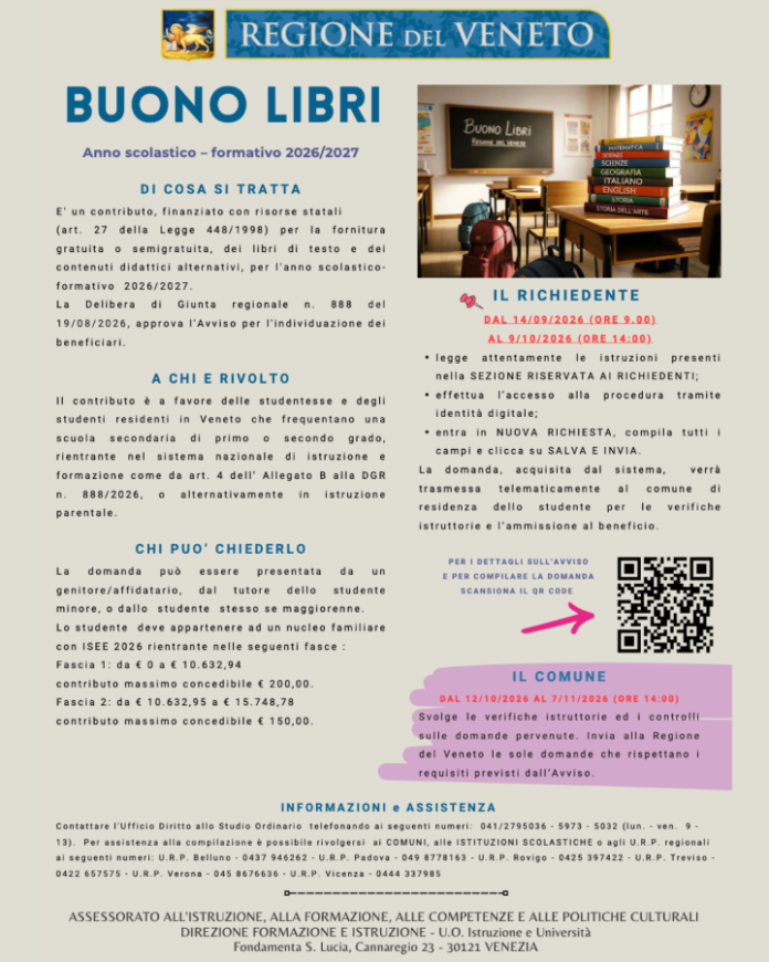 Buono libri 2026/2027: domande dal 14 settembre a Bardolino