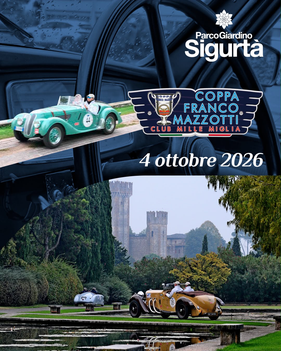 Coppa Franco Mazzotti a Valeggio sul Mincio: auto storiche al Parco Giardino Sigurtà domenica 4 ottobre 1 Le auto storiche della Coppa Franco Mazzotti fra i viali del Parco Giardino Sigurtà