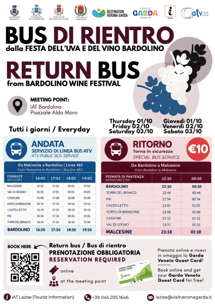 Immagine di Festa dell'Uva e del Vino di Bardolino, bus di rientro notturni dal 1 al 3 ottobre