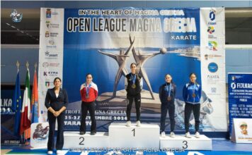 Immagine relativa a Isabella Vigevani e il Garda karate team sul podio all'Open League di Taranto