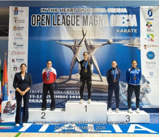 Immagine relativa a Isabella Vigevani e il Garda karate team sul podio all'Open League di Taranto