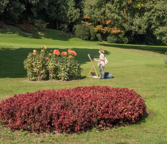 Un pittore al lavoro nel Parco Giardino Sigurtà durante Sabato d'Artista
