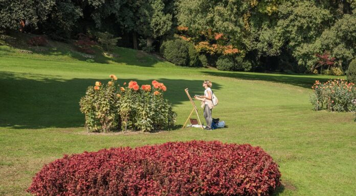 Un pittore al lavoro nel Parco Giardino Sigurtà durante Sabato d'Artista