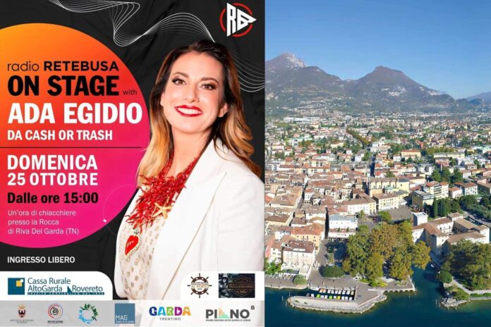 Manifesto di On Stage con Ada Egidio nel cortile del Museo Alto Garda a Riva del Garda