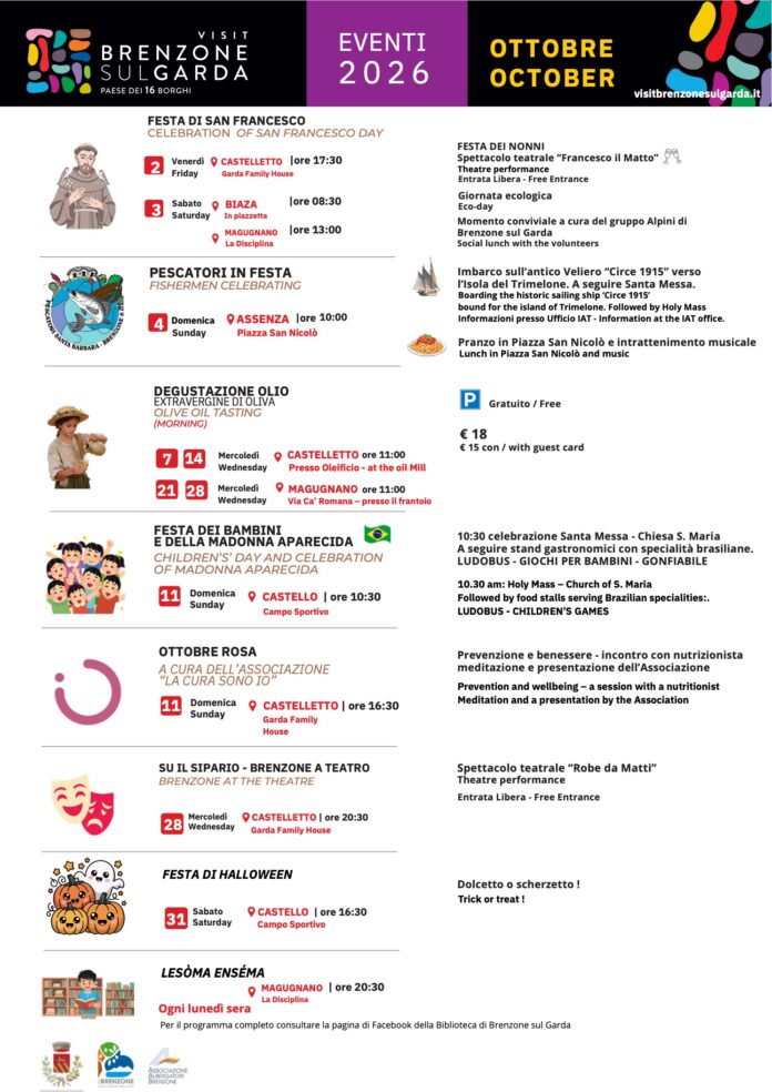 Immagine di Agenda di ottobre a Brenzone: festa dei nonni, teatro, halloween e tanti eventi