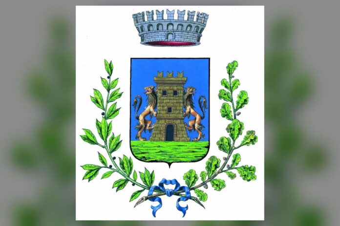 Stemma con torre e leoni tra foglie per evento DIM di Castelnuovo del Garda Stemma con torre e leoni tra foglie per evento DIM di Castelnuovo del Garda