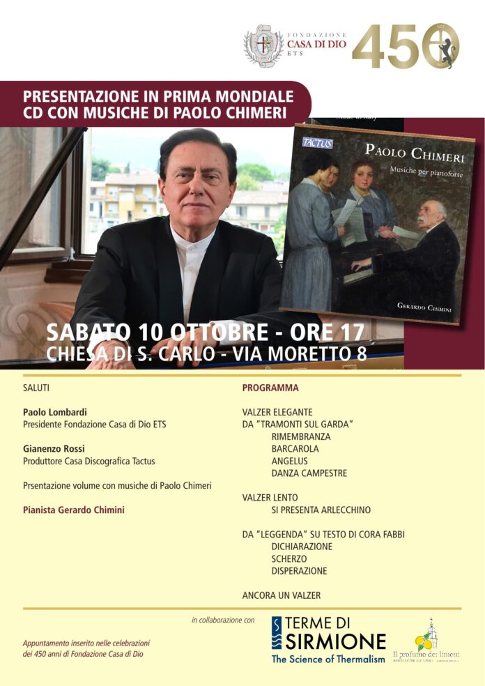 Paolo Chimeri a Brescia: il 10 ottobre la prima mondiale del CD con le sue musiche per pianoforte